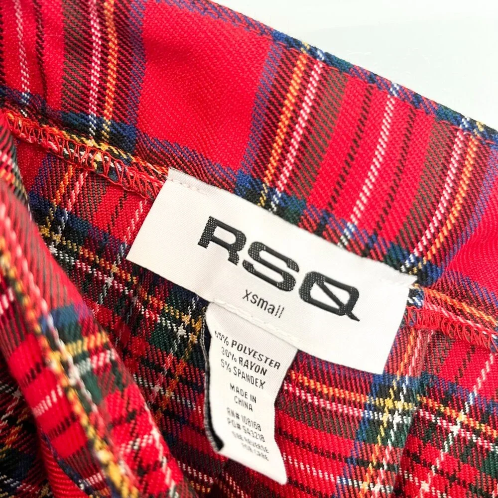 RSQ Red Pleated Plaid Mini Skirt XS - Picture 4 of 4